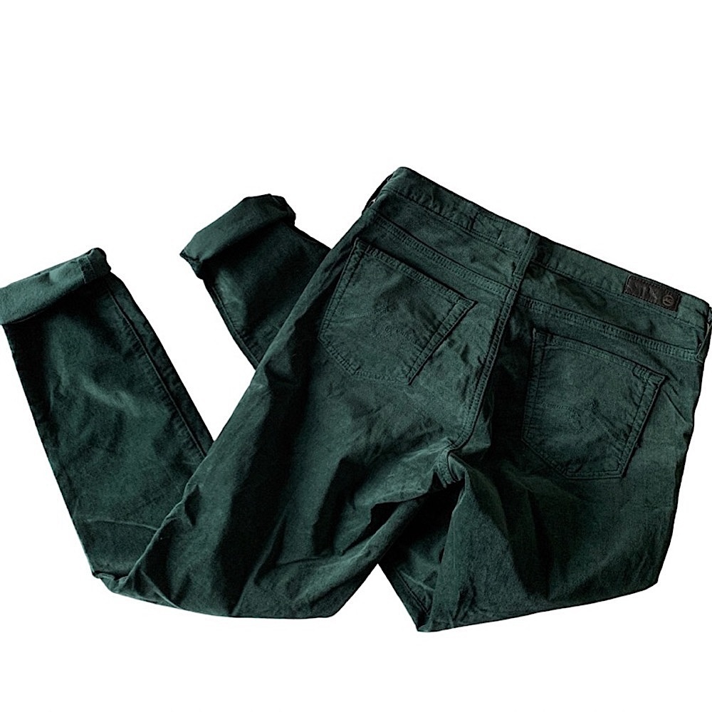 AG ADRIANO GOLDSCHMIED The Legging Ankle Faux Velvet Hunter Green Pants